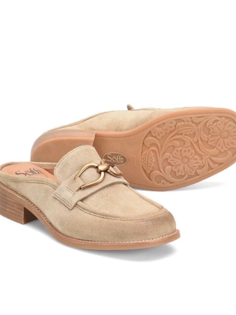 Sofft Beige Suede Mule with Gold Horsebit
